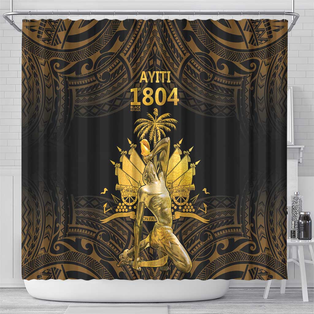 Haitian Negre Marron 1804 Shower Curtain Gold Polynesian Pattern