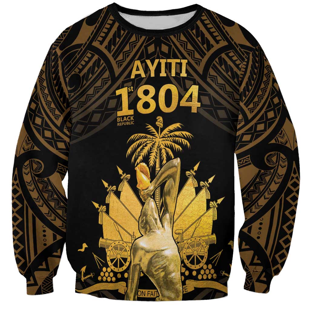 Haitian Negre Marron 1804 Sweatshirt Gold Polynesian Pattern LT9 Unisex Gold - Polynesian Pride