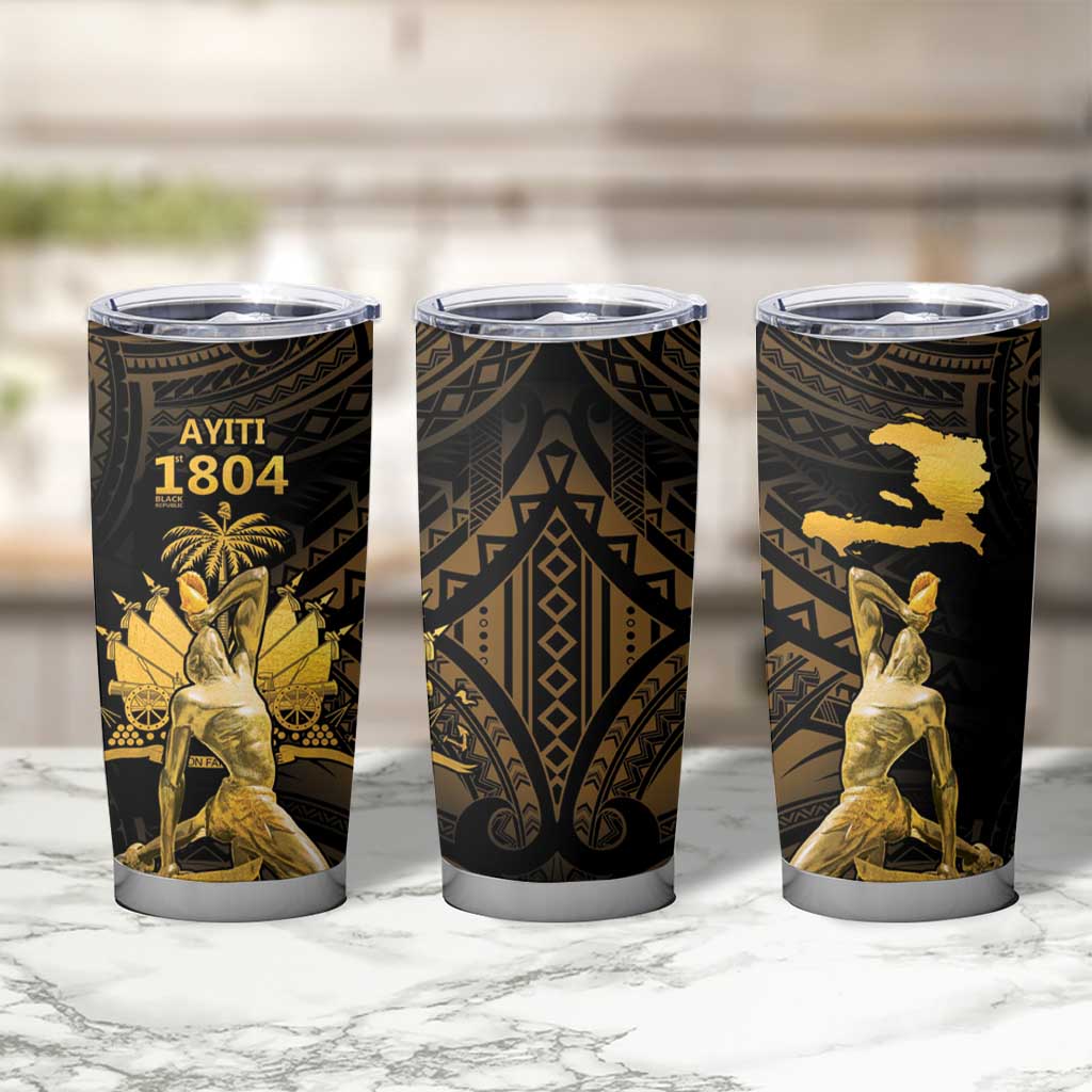 Haitian Negre Marron 1804 Tumbler Cup Gold Polynesian Pattern