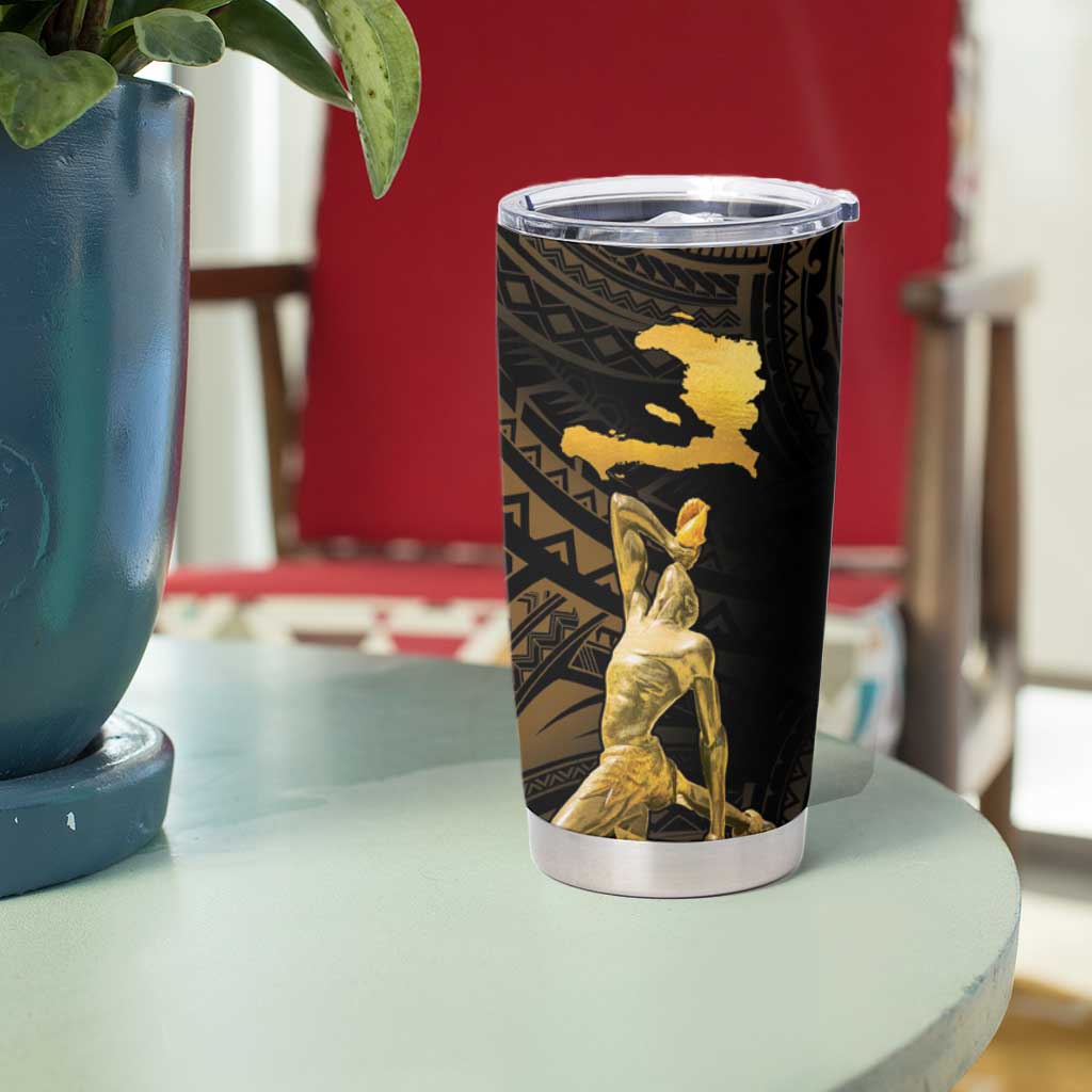 Haitian Negre Marron 1804 Tumbler Cup Gold Polynesian Pattern