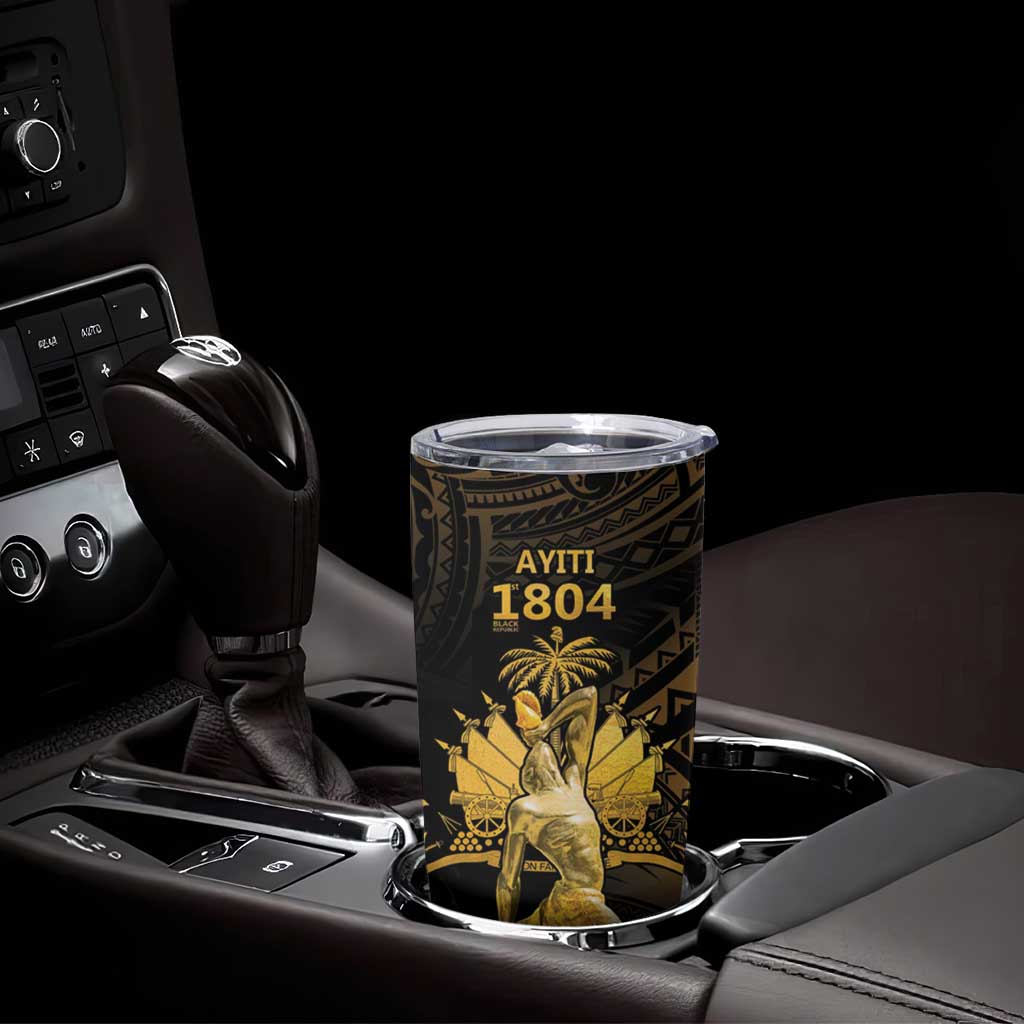 Haitian Negre Marron 1804 Tumbler Cup Gold Polynesian Pattern