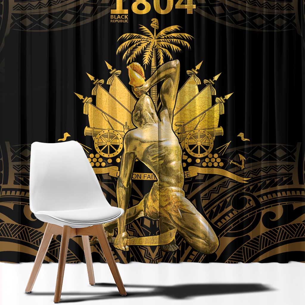 Haitian Negre Marron 1804 Window Curtain Gold Polynesian Pattern