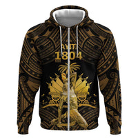Haitian Negre Marron 1804 Zip Hoodie Gold Polynesian Pattern