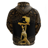 Haitian Negre Marron 1804 Zip Hoodie Gold Polynesian Pattern