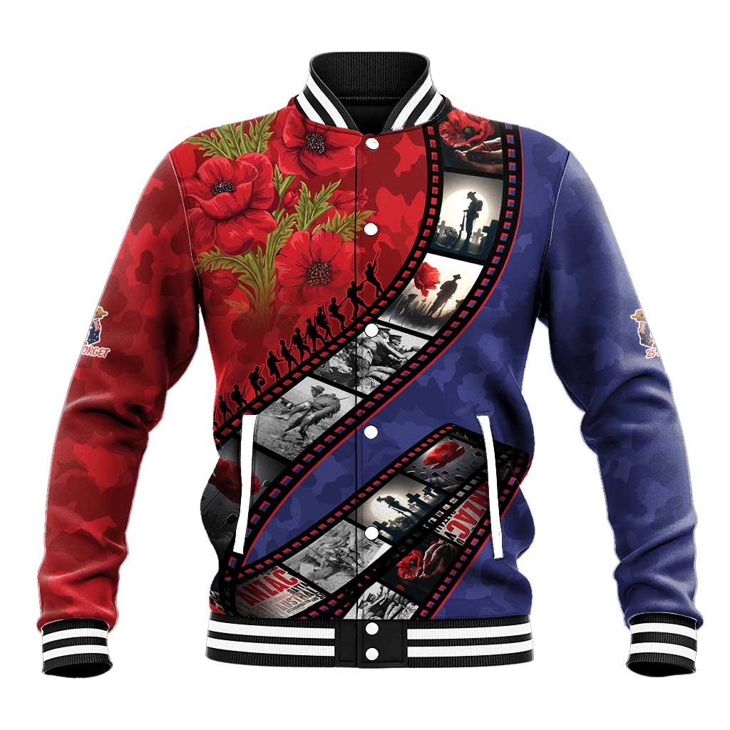 Personalised ANZAC Spirit 1915-2026 Filmstrip Tribute Baseball Jacket Lest We Forget 25 April LT9 Unisex Red - Polynesian Pride