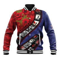 Personalised ANZAC Spirit 1915-2026 Filmstrip Tribute Baseball Jacket Lest We Forget 25 April LT9 Unisex Red - Polynesian Pride