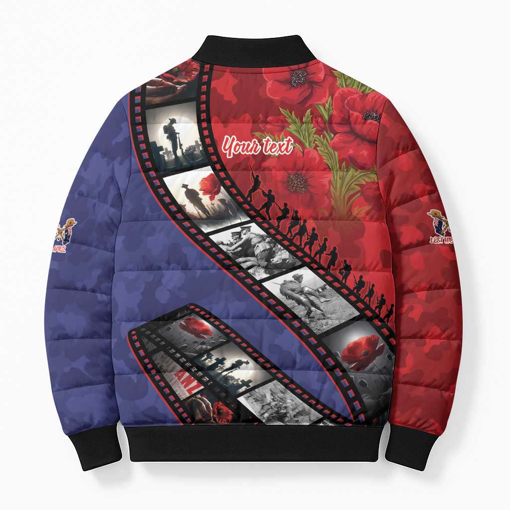 Personalised ANZAC Spirit 1915-2026 Filmstrip Tribute Bomber Puffer Jacket Lest We Forget 25 April LT9 - Polynesian Pride