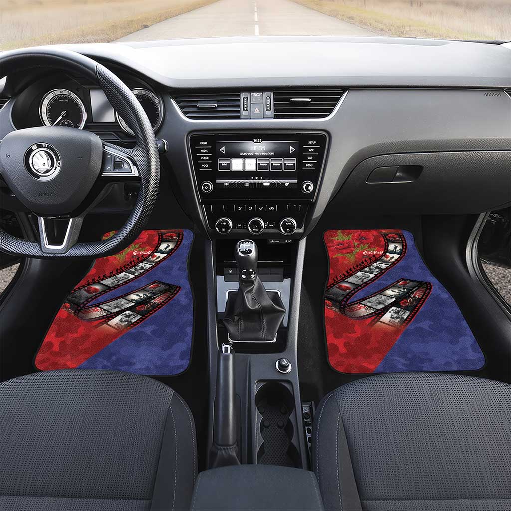 Personalised ANZAC Spirit 1915-2026 Filmstrip Tribute Car Mats Lest We Forget 25 April LT9 Set 2pcs - Front Red - Polynesian Pride