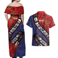 Personalised ANZAC Spirit 1915-2026 Filmstrip Tribute Couples Matching Off Shoulder Maxi Dress and Hawaiian Shirt Lest We Forget 25 April