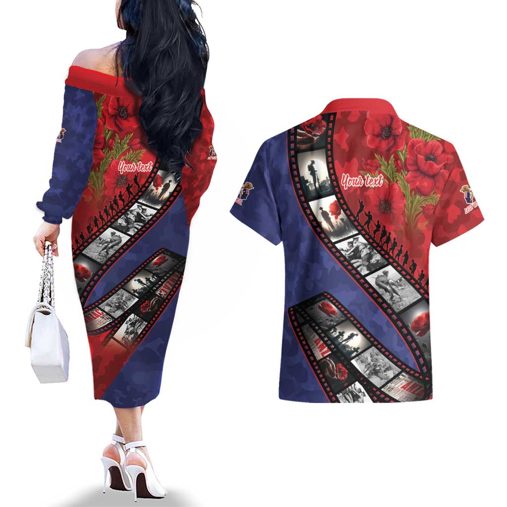 Personalised ANZAC Spirit 1915-2026 Filmstrip Tribute Couples Matching Off The Shoulder Long Sleeve Dress and Hawaiian Shirt Lest We Forget 25 April