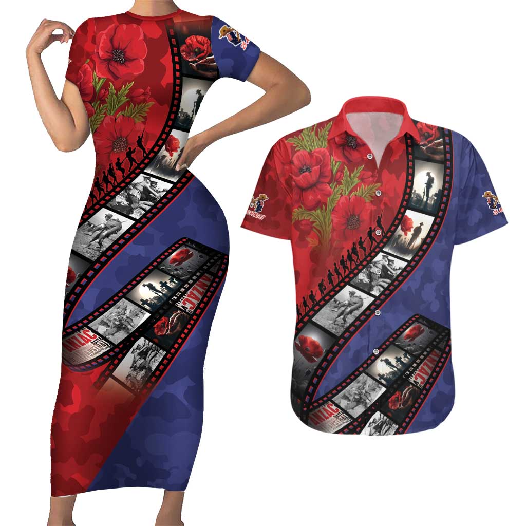 Personalised ANZAC Spirit 1915-2026 Filmstrip Tribute Couples Matching Short Sleeve Bodycon Dress and Hawaiian Shirt Lest We Forget 25 April