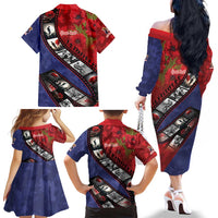 Personalised ANZAC Spirit 1915-2026 Filmstrip Tribute Family Matching Off The Shoulder Long Sleeve Dress and Hawaiian Shirt Lest We Forget 25 April