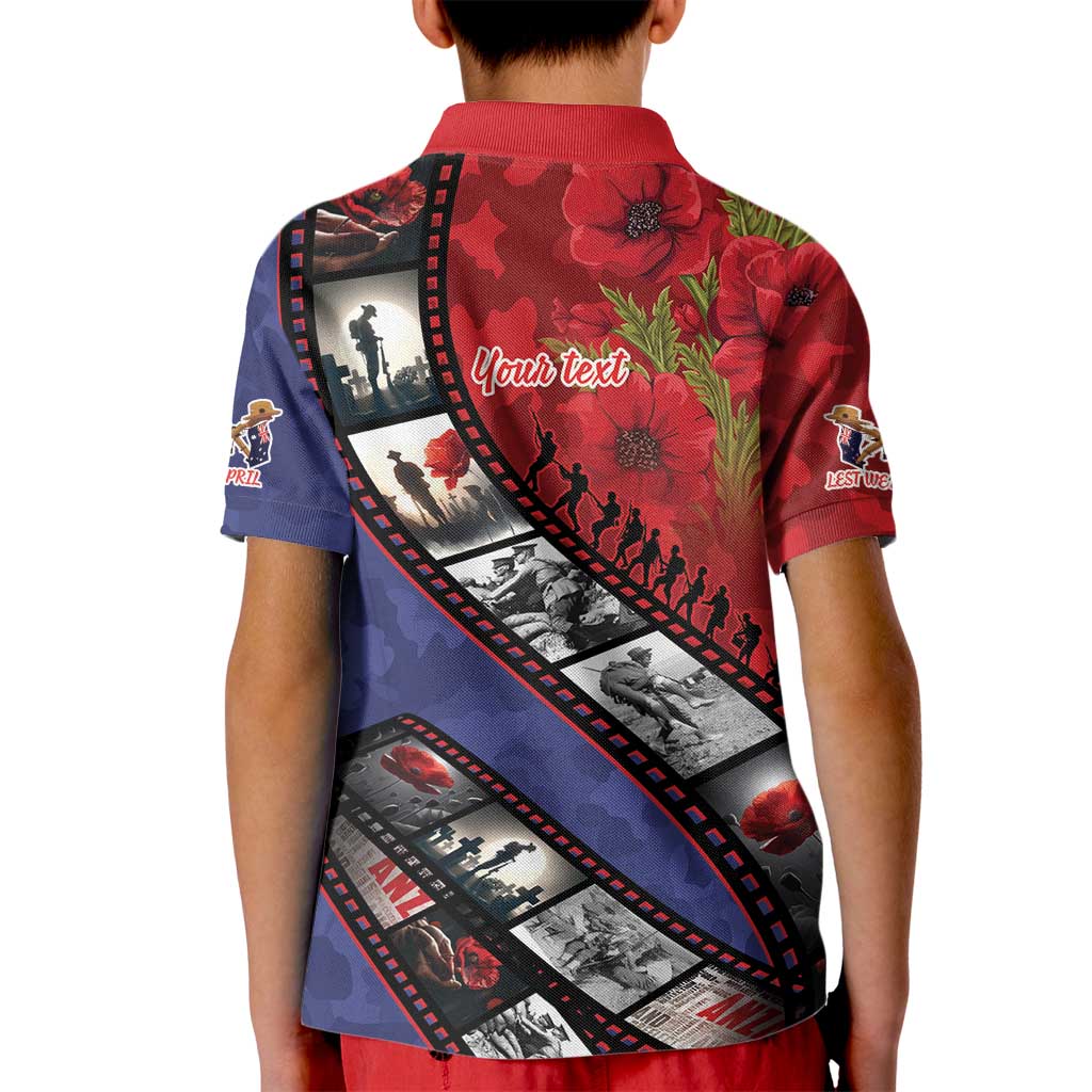 Personalised ANZAC Spirit 1915-2026 Filmstrip Tribute Kid Polo Shirt Lest We Forget 25 April