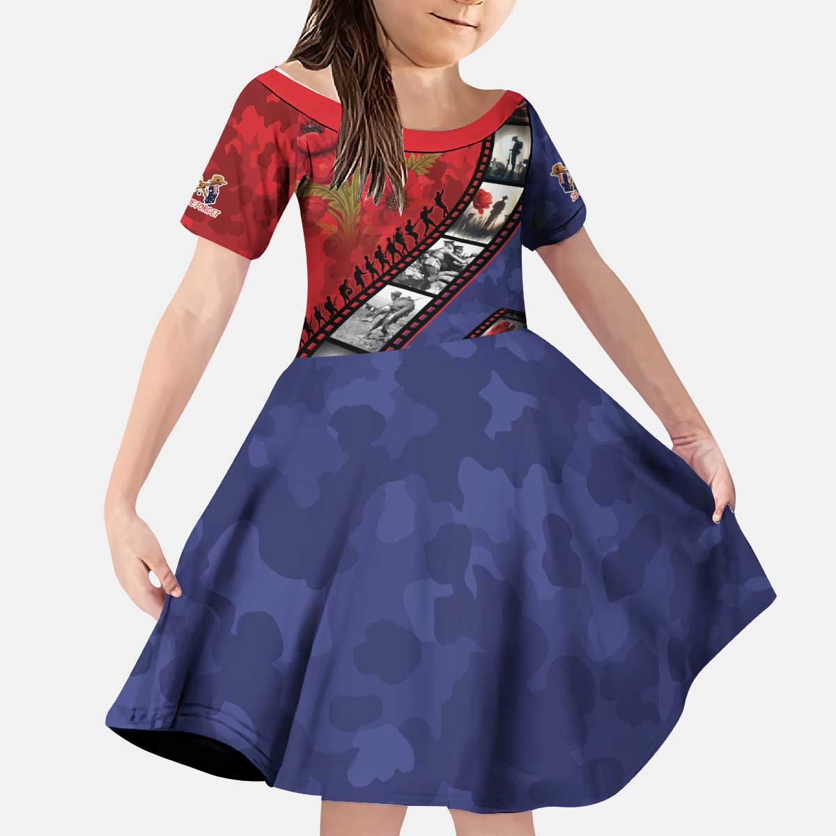 Personalised ANZAC Spirit 1915-2026 Filmstrip Tribute Kid Short Sleeve Dress Lest We Forget 25 April