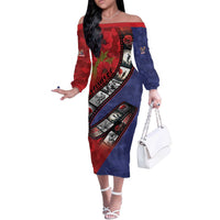 Personalised ANZAC Spirit 1915-2026 Filmstrip Tribute Off The Shoulder Long Sleeve Dress Lest We Forget 25 April LT9 Women Red - Polynesian Pride