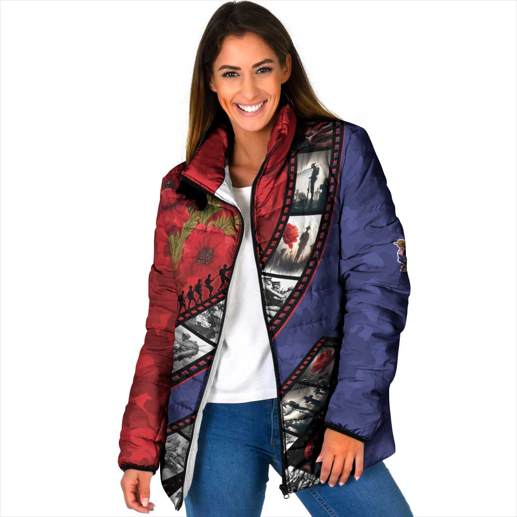 Personalised ANZAC Spirit 1915-2026 Filmstrip Tribute Padded Jacket Lest We Forget 25 April LT9 Women Red - Polynesian Pride