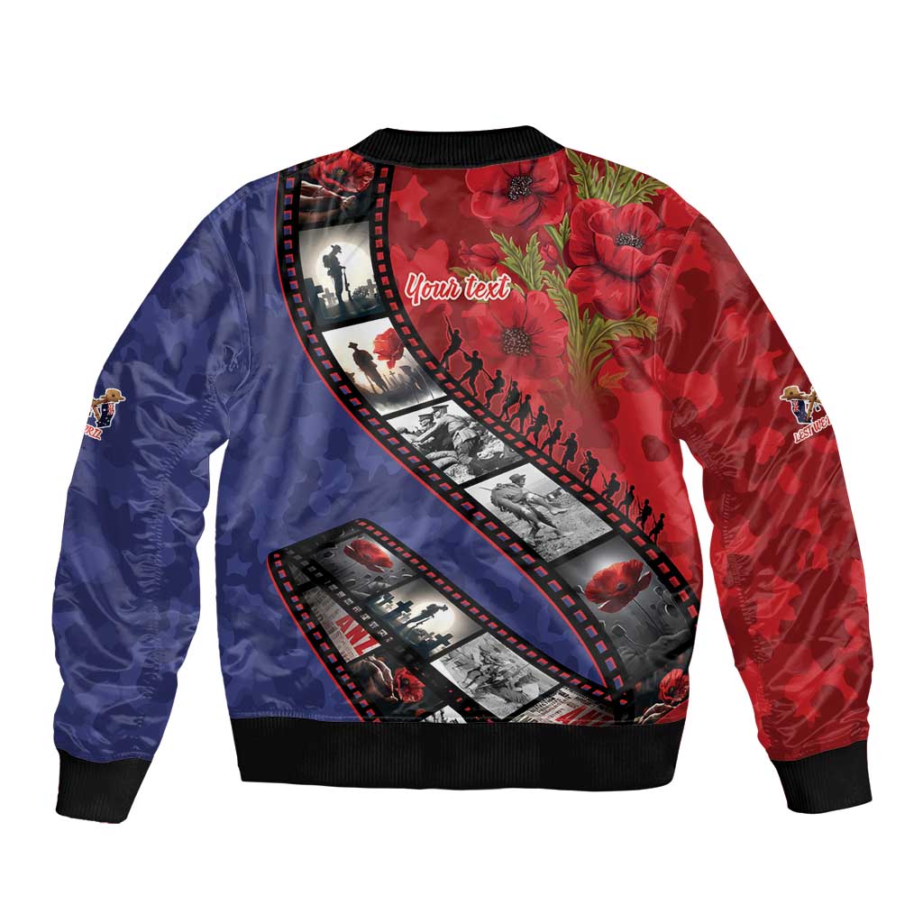 Personalised ANZAC Spirit 1915-2026 Filmstrip Tribute Sleeve Zip Bomber Jacket Lest We Forget 25 April