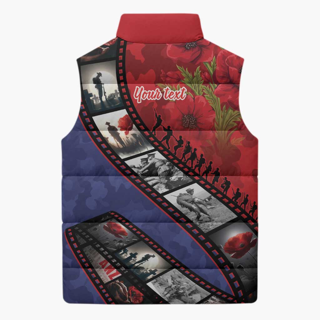 Personalised ANZAC Spirit 1915-2026 Filmstrip Tribute Sleeveless Puffer Jacket Lest We Forget 25 April