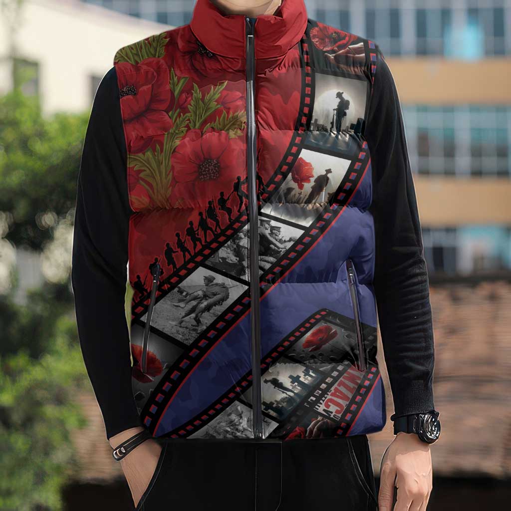 Personalised ANZAC Spirit 1915-2026 Filmstrip Tribute Sleeveless Puffer Jacket Lest We Forget 25 April