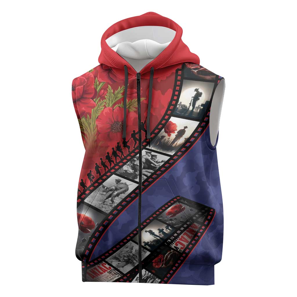 Personalised ANZAC Spirit 1915-2026 Filmstrip Tribute Sleeveless Zip Hoodie Lest We Forget 25 April