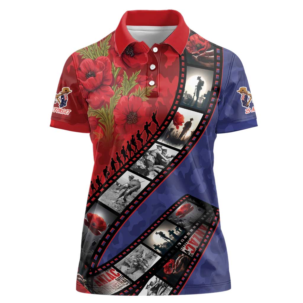 Personalised ANZAC Spirit 1915-2026 Filmstrip Tribute Women Polo Shirt Lest We Forget 25 April