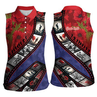 Personalised ANZAC Spirit 1915-2026 Filmstrip Tribute Women Sleeveless Polo Shirt Lest We Forget 25 April
