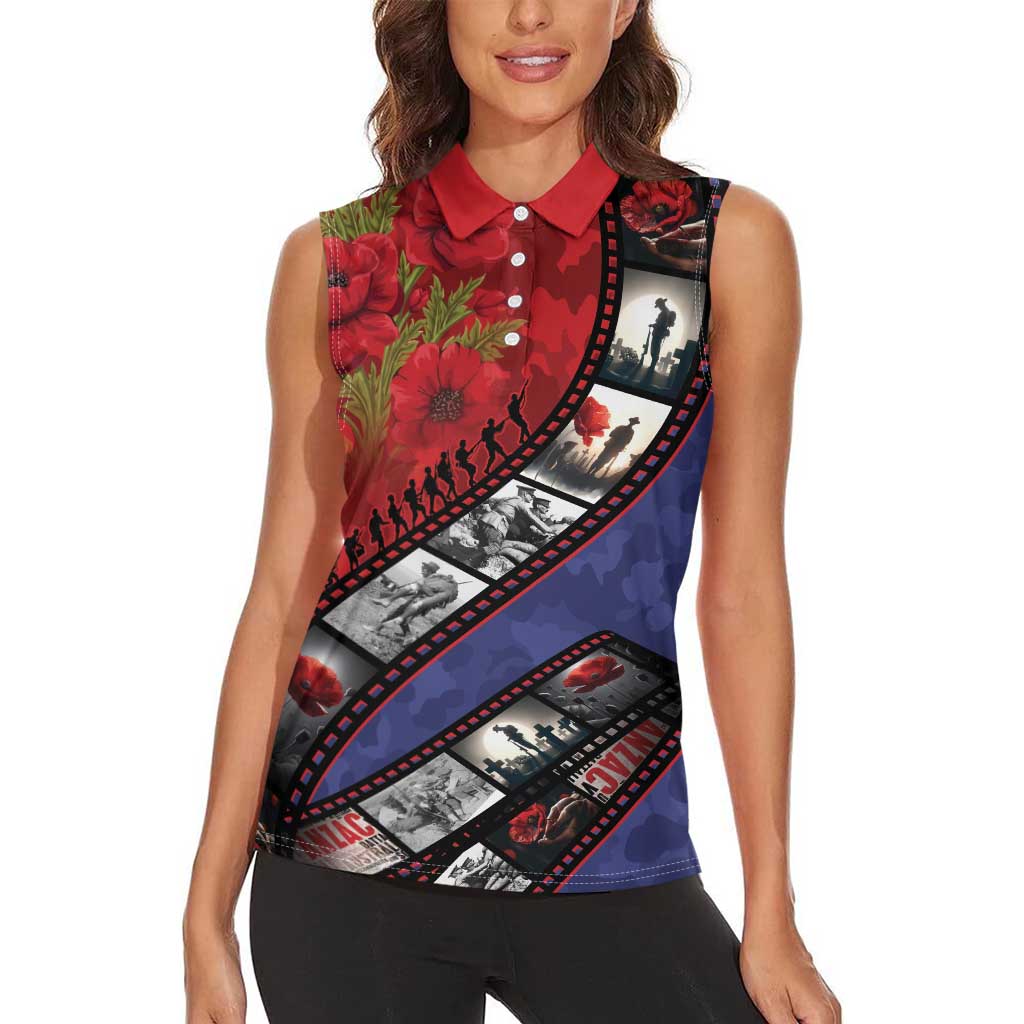 Personalised ANZAC Spirit 1915-2026 Filmstrip Tribute Women Sleeveless Polo Shirt Lest We Forget 25 April