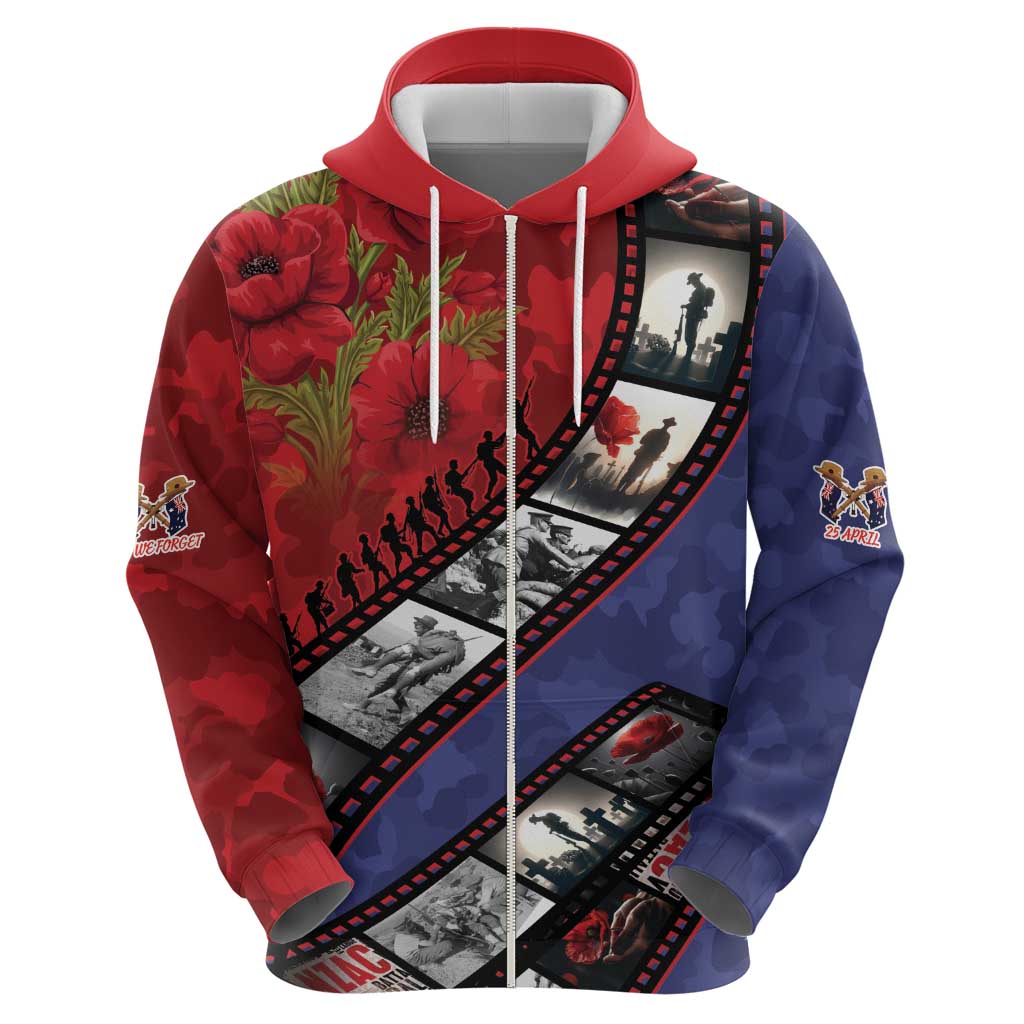 Personalised ANZAC Spirit 1915-2026 Filmstrip Tribute Zip Hoodie Lest We Forget 25 April