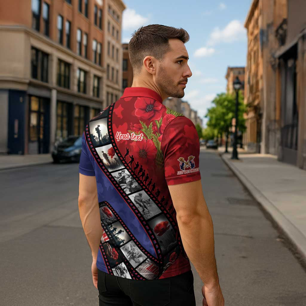 Personalised ANZAC Spirit 1915-2026 Filmstrip Tribute Zipper Polo Shirt Lest We Forget 25 April