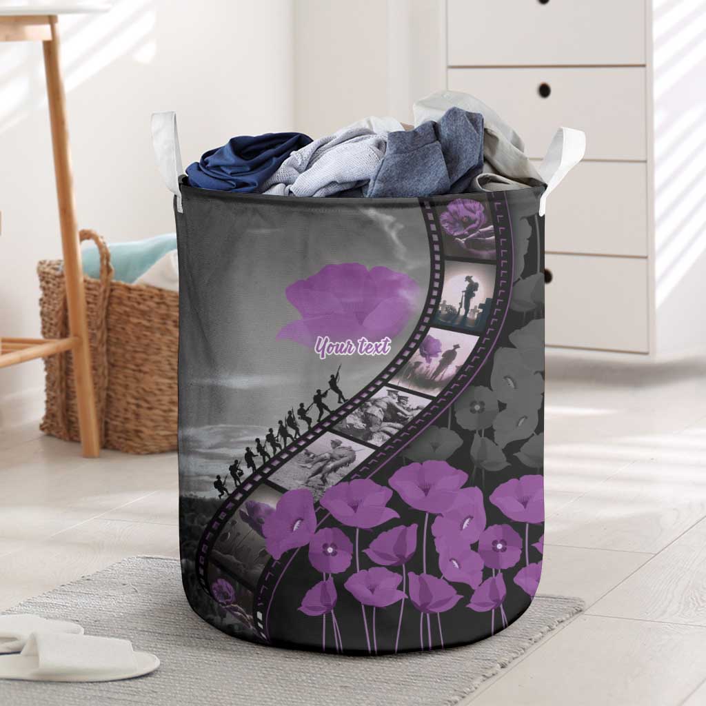 Personalised Remembering ANZAC Lest We Forget Laundry Basket Vintage Film Frame Memorial Purple Poppy LT9 Purple - Polynesian Pride