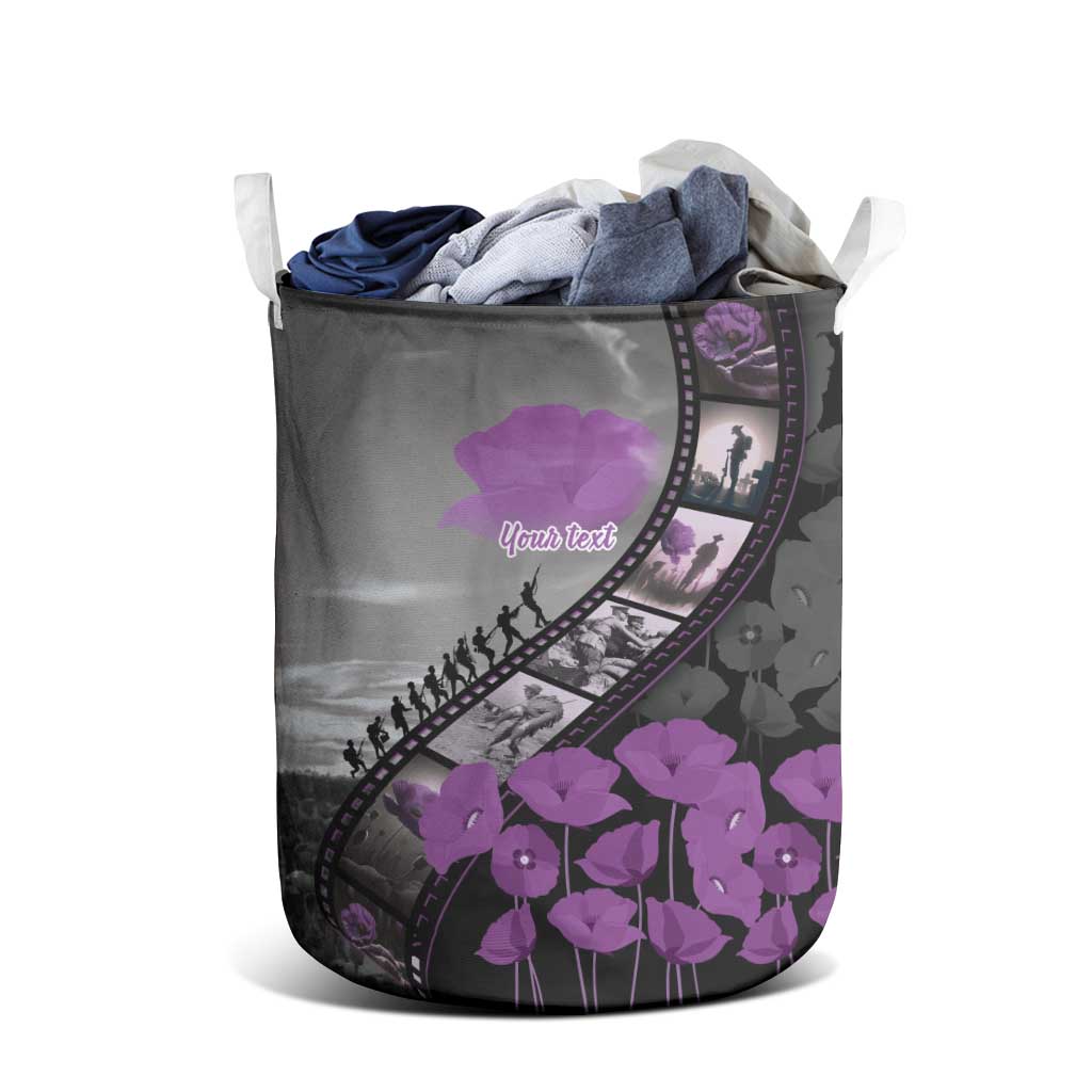 Personalised Remembering ANZAC Lest We Forget Laundry Basket Vintage Film Frame Memorial Purple Poppy LT9 - Polynesian Pride