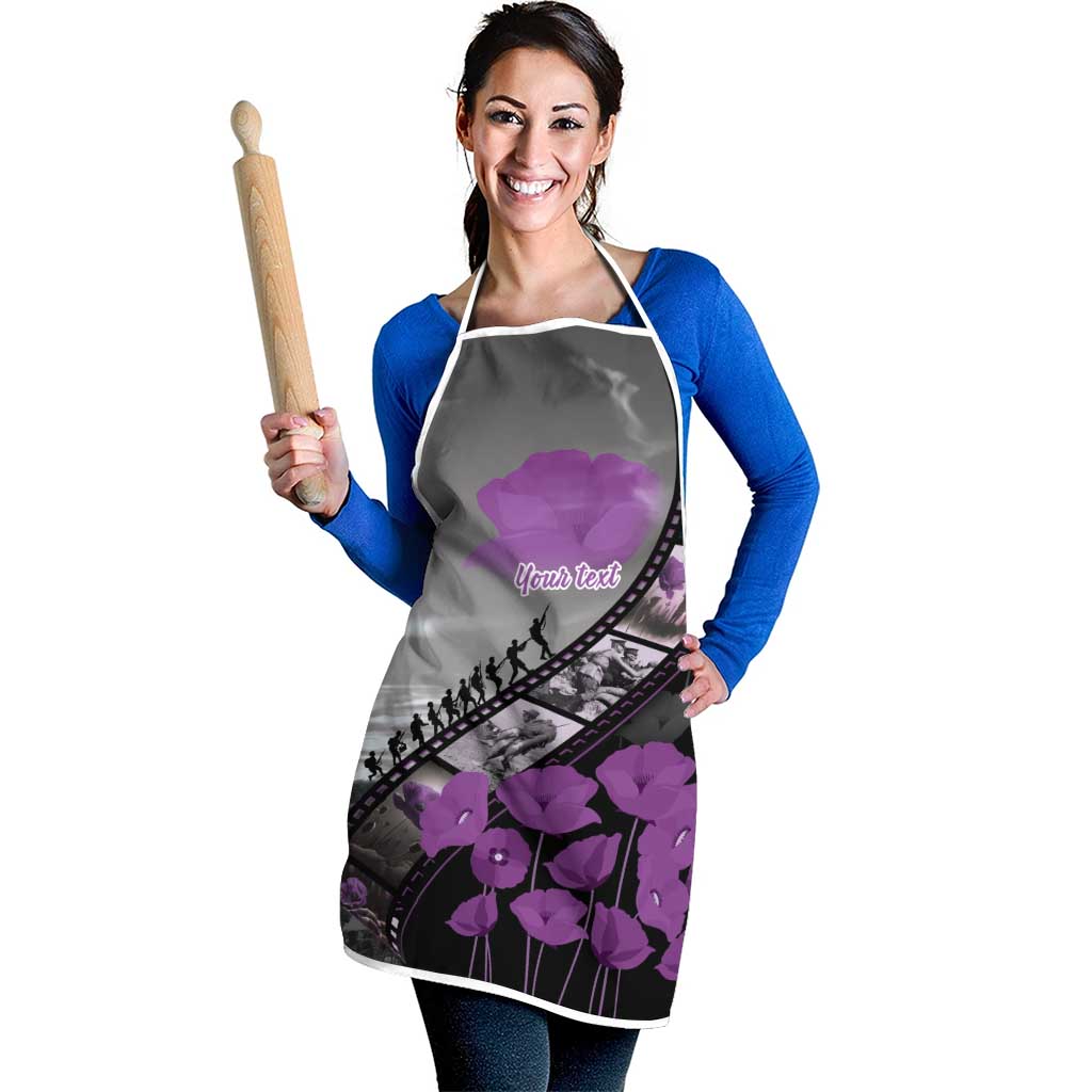 Personalised Remembering ANZAC Lest We Forget Apron Vintage Film Frame Memorial Purple Poppy