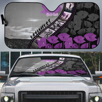 Personalised Remembering ANZAC Lest We Forget Auto Sun Shade Vintage Film Frame Memorial Purple Poppy