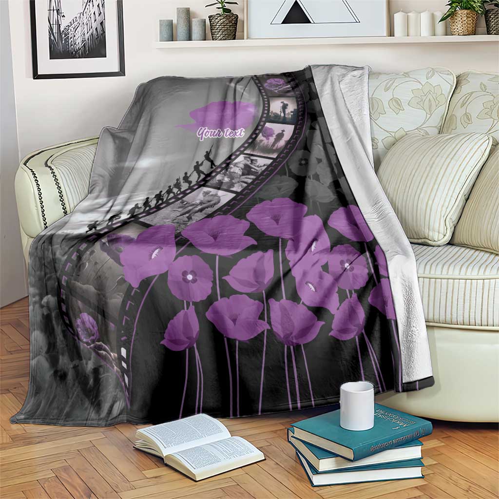 Personalised Remembering ANZAC Lest We Forget Blanket Vintage Film Frame Memorial Purple Poppy