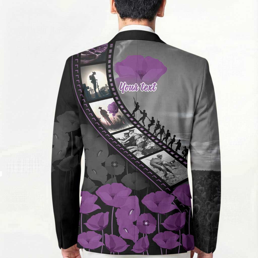 Personalised Remembering ANZAC Lest We Forget Blazer Vintage Film Frame Memorial Purple Poppy
