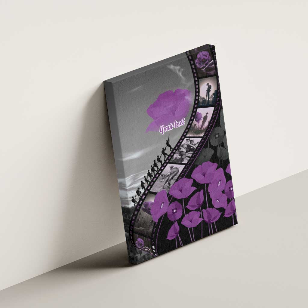Personalised Remembering ANZAC Lest We Forget Canvas Wall Art Vintage Film Frame Memorial Purple Poppy