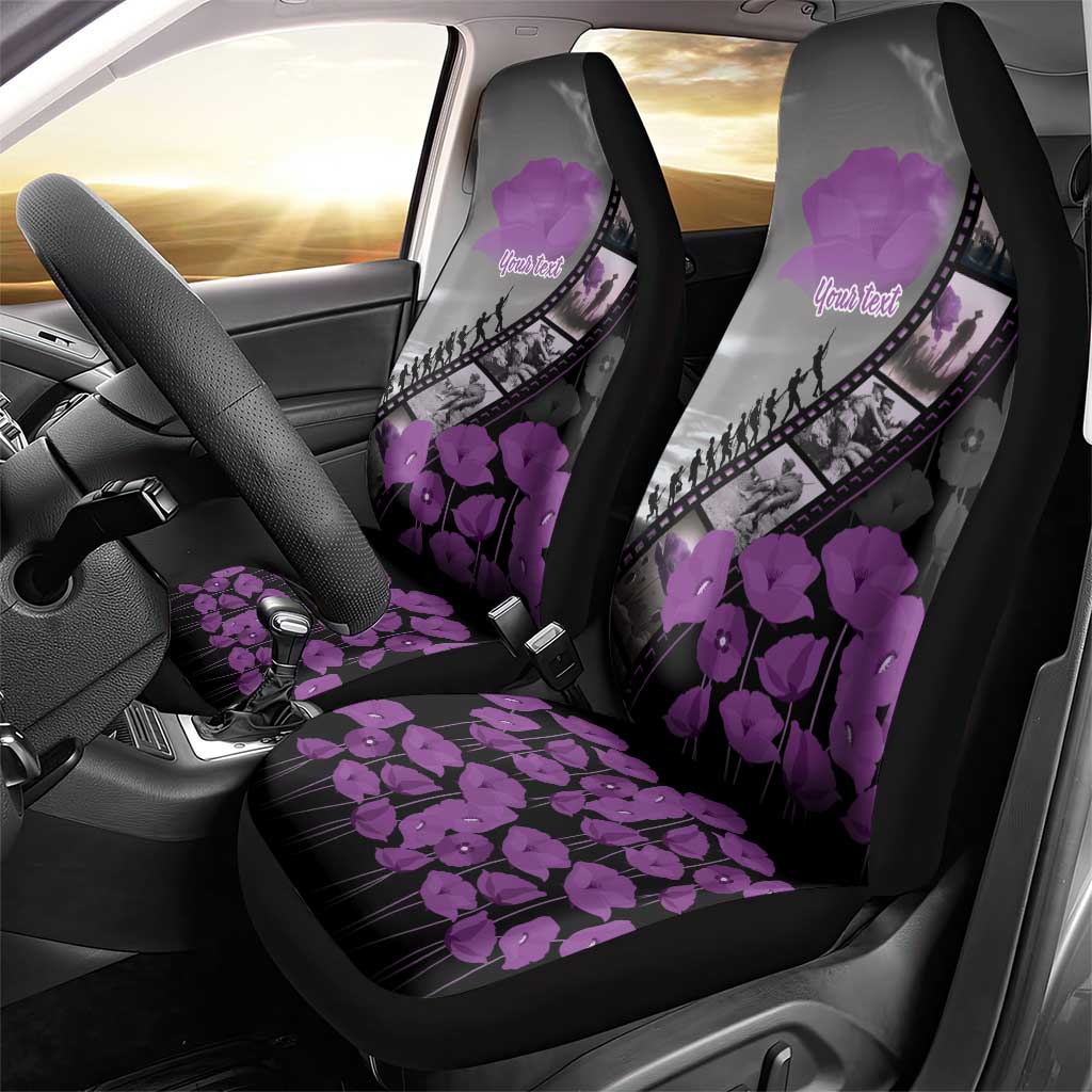 Personalised Remembering ANZAC Lest We Forget Car Seat Cover Vintage Film Frame Memorial Purple Poppy