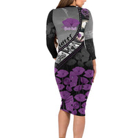Personalised Remembering ANZAC Lest We Forget Family Matching Long Sleeve Bodycon Dress and Hawaiian Shirt Vintage Film Frame Memorial Purple Poppy