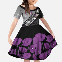Personalised Remembering ANZAC Lest We Forget Family Matching Off The Shoulder Long Sleeve Dress and Hawaiian Shirt Vintage Film Frame Memorial Purple Poppy