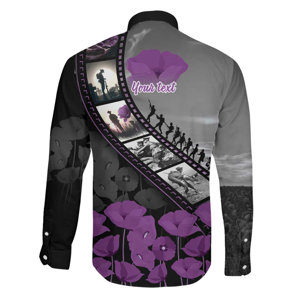 Personalised Remembering ANZAC Lest We Forget Family Matching Summer Maxi Dress and Hawaiian Shirt Vintage Film Frame Memorial Purple Poppy