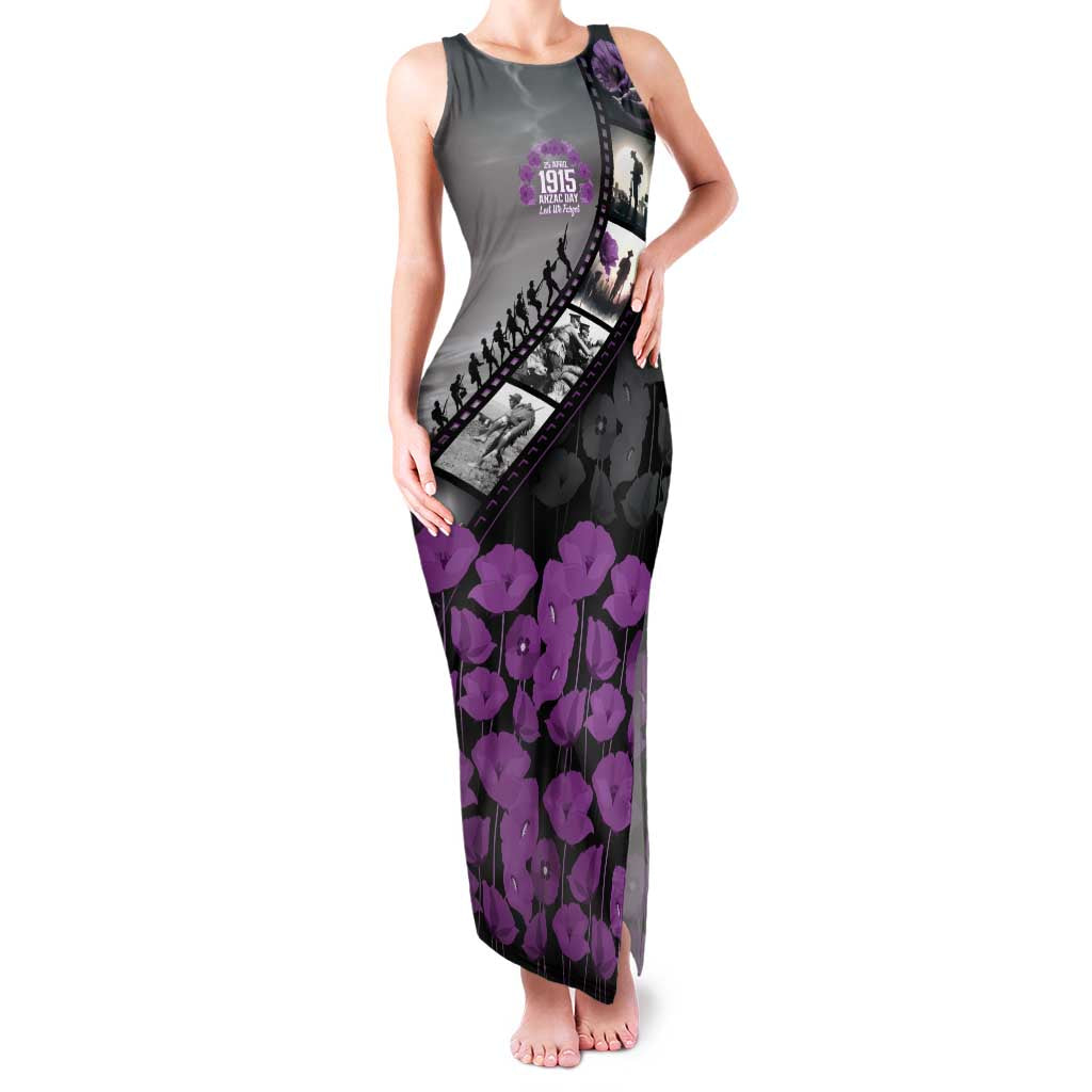 Personalised Remembering ANZAC Lest We Forget Family Matching Tank Maxi Dress and Hawaiian Shirt Vintage Film Frame Memorial Purple Poppy