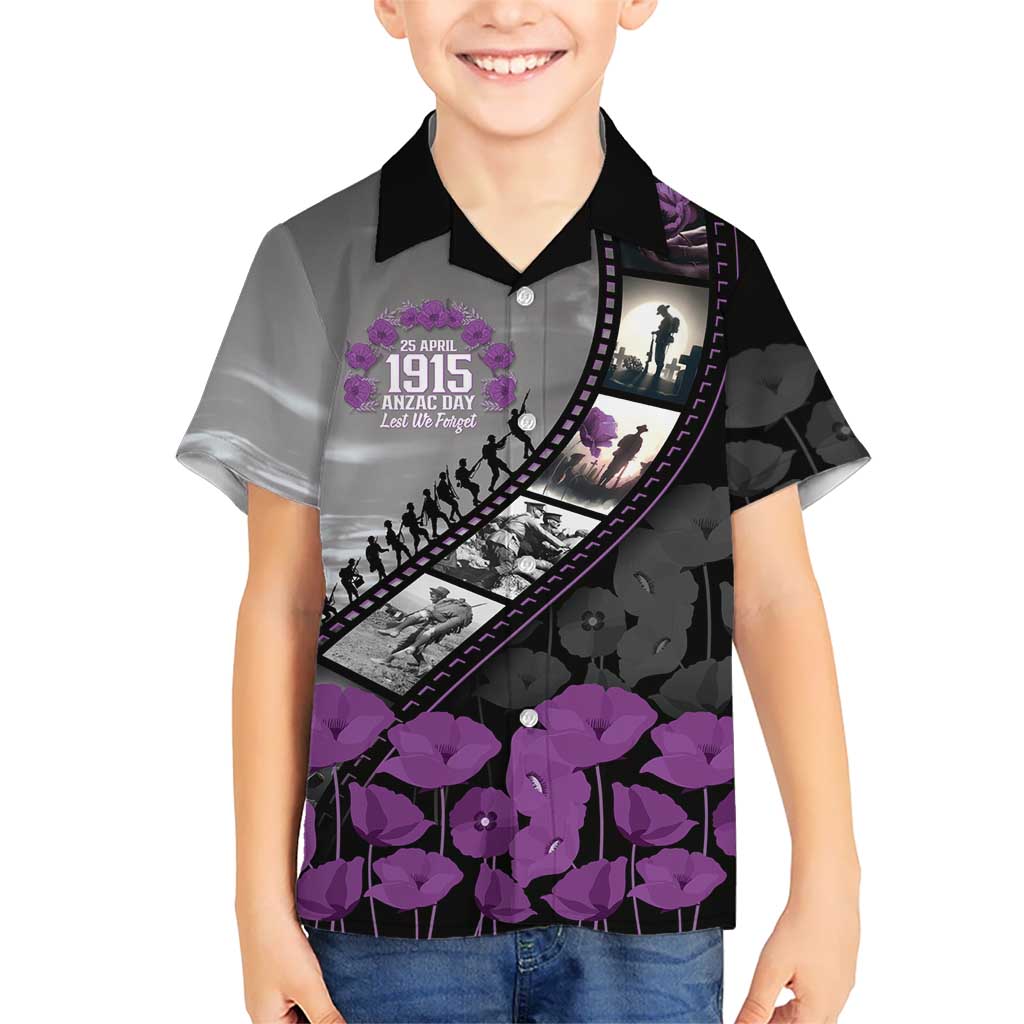 Personalised Remembering ANZAC Lest We Forget Hawaiian Shirt Vintage Film Frame Memorial Purple Poppy LT9 - Polynesian Pride