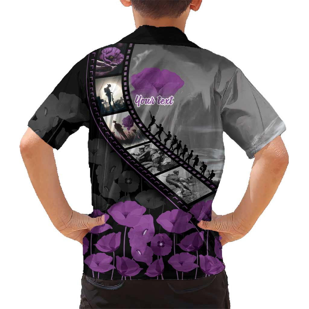 Personalised Remembering ANZAC Lest We Forget Hawaiian Shirt Vintage Film Frame Memorial Purple Poppy LT9 - Polynesian Pride