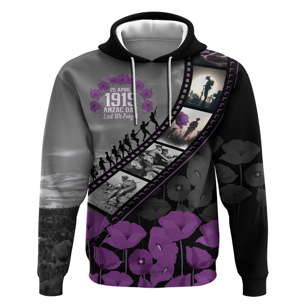 Personalised Remembering ANZAC Lest We Forget Hoodie Vintage Film Frame Memorial Purple Poppy