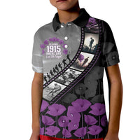 Personalised Remembering ANZAC Lest We Forget Kid Polo Shirt Vintage Film Frame Memorial Purple Poppy LT9 Kid Purple - Polynesian Pride