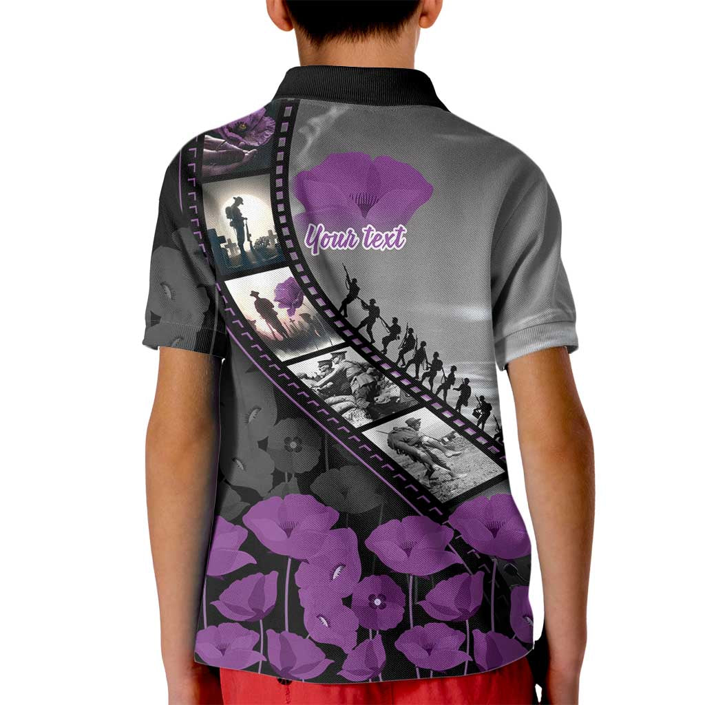 Personalised Remembering ANZAC Lest We Forget Kid Polo Shirt Vintage Film Frame Memorial Purple Poppy LT9 - Polynesian Pride