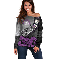 Personalised Remembering ANZAC Lest We Forget Off Shoulder Sweater Vintage Film Frame Memorial Purple Poppy
