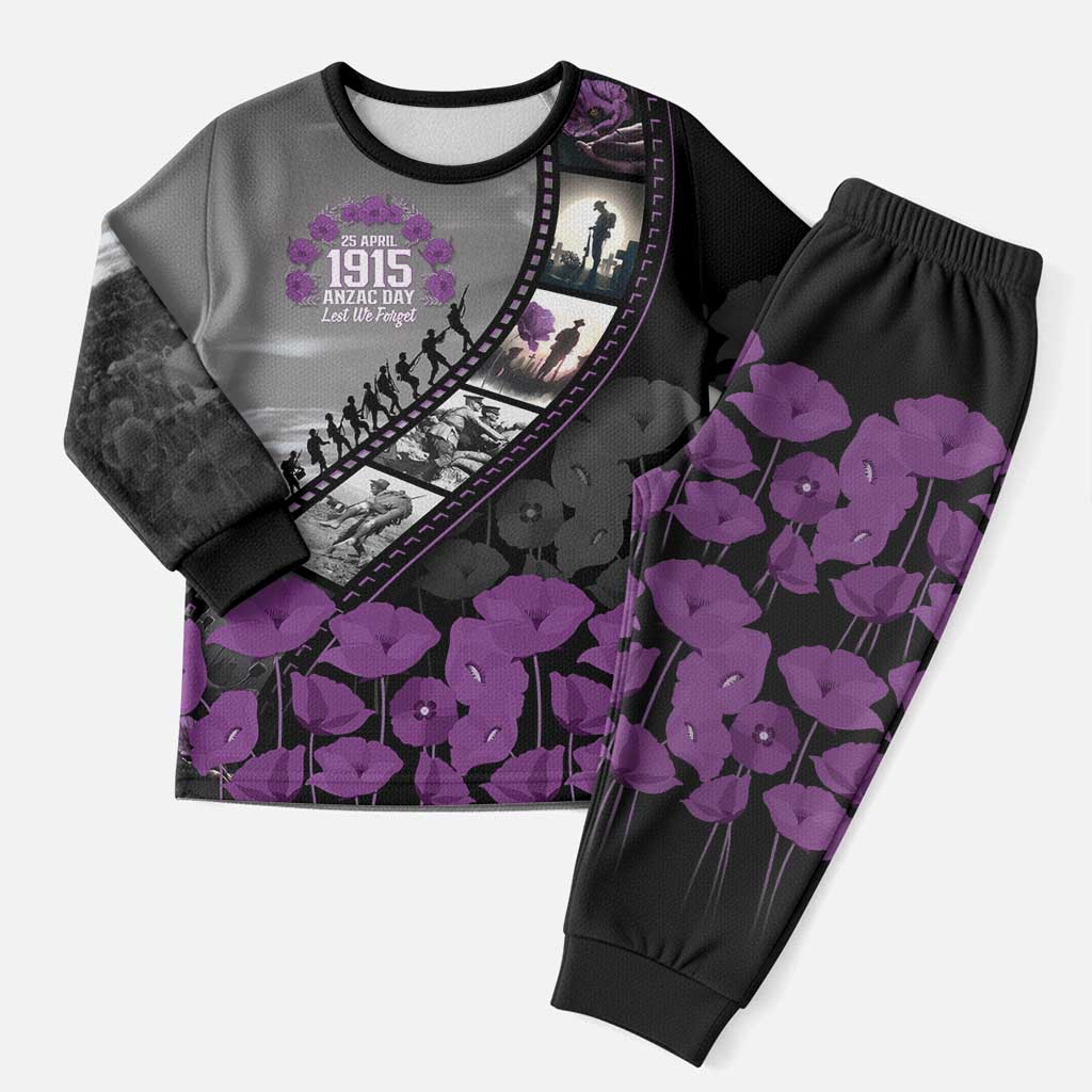 Personalised Remembering ANZAC Lest We Forget Pajama Set Vintage Film Frame Memorial Purple Poppy