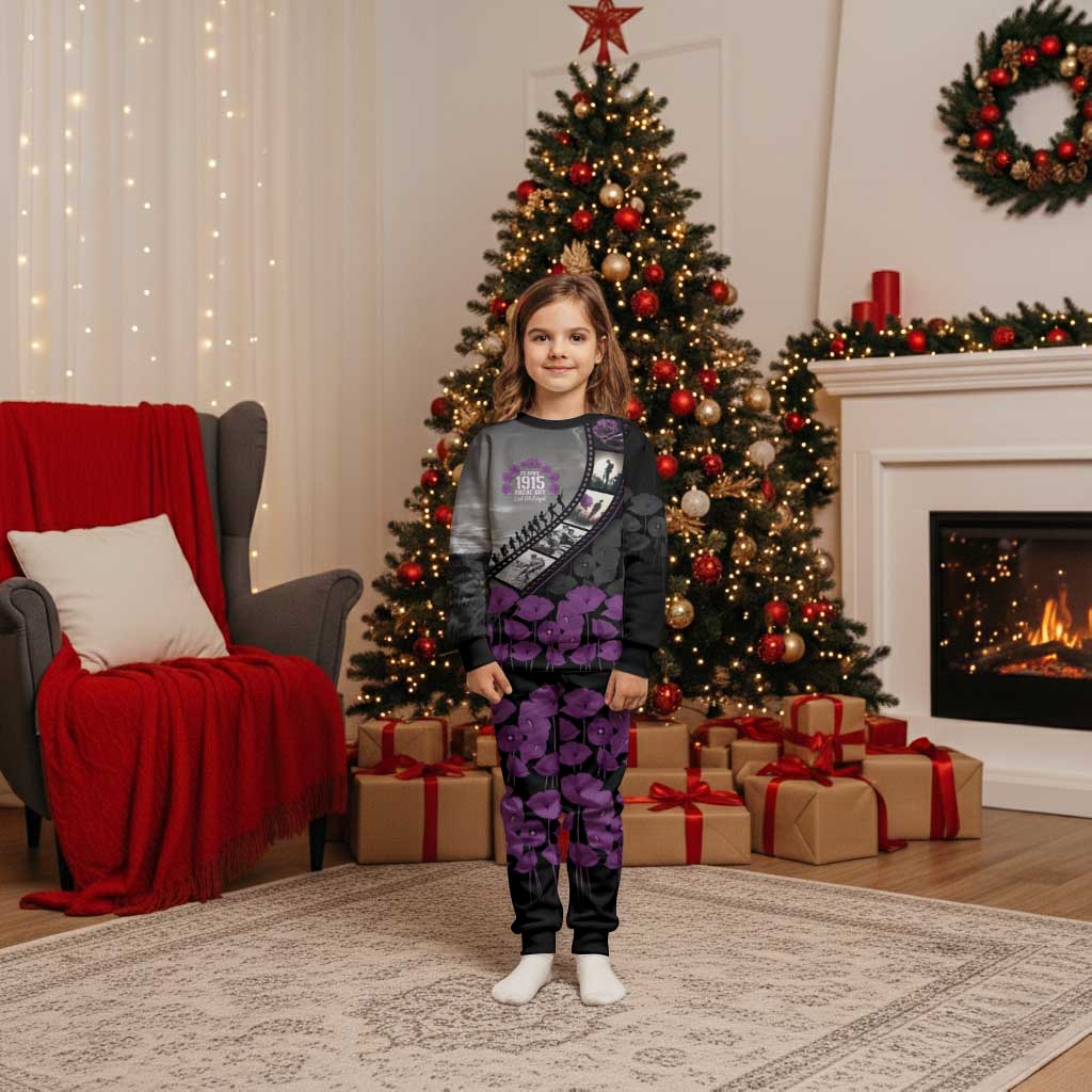 Personalised Remembering ANZAC Lest We Forget Pajama Set Vintage Film Frame Memorial Purple Poppy