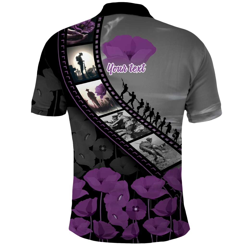 Personalised Remembering ANZAC Lest We Forget Polo Shirt Vintage Film Frame Memorial Purple Poppy LT9 - Polynesian Pride